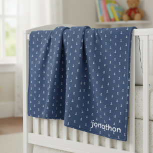 Anker Navy & Weiß Muster ID836 Fleecedecke