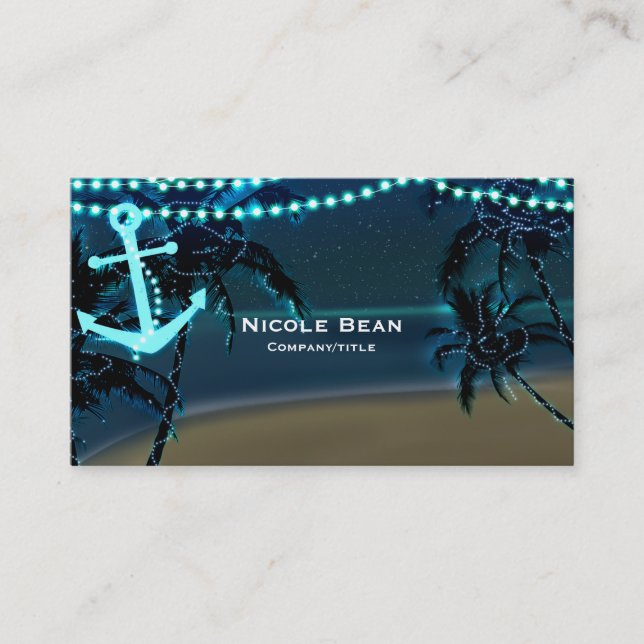 Anker + Palm Trees Beach Night Business Card Visitenkarte (Vorderseite)