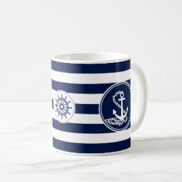 Anker, Rad, blau und weiß gestrichen Kaffeetasse