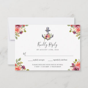 Anker-RSVP-Karte mit Blumendesign für die Hochzeit RSVP Karte
