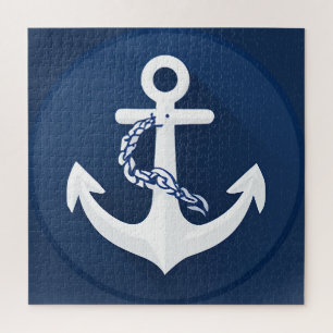 Anker-Schifffahrtssymbol klassisches Weiß Marinebl Puzzle