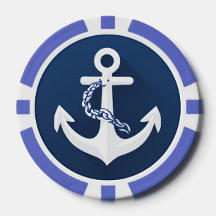 Anker-Schifffahrtssymbol Weiß Marineblau Pokerchips
