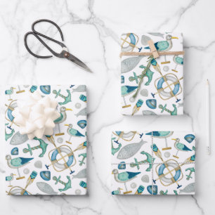 Anker Segeln Nautical Möwe Rettungsweste  Geschenkpapier Set