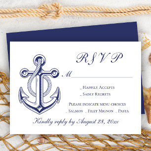 Anker Segler Navy Blau Nautisch RSVP Hochzeit Karte