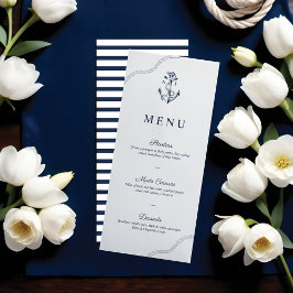 Anker & Seile Nautische Monogramm Navy & White Menükarte