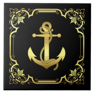Anker-Silhouette des Schiffes/Gold/Schwarz Fliese