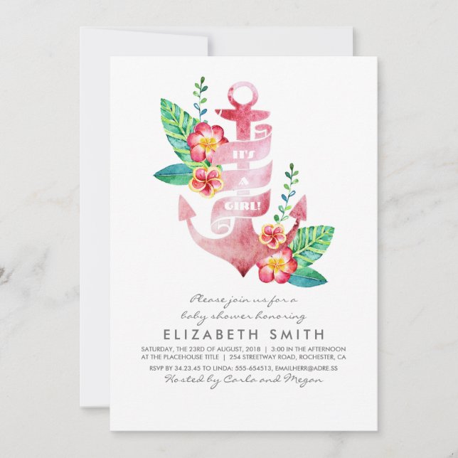 Anker-Strand-tropische nautischBabyparty Einladung (Vorderseite)