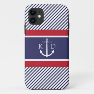 Anker u. Seestreifen u. Monogramm-Marine u. Rot Case-Mate iPhone Hülle