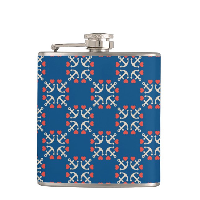 Anker-und Herz-Muster Flachmann (Vorderseite)