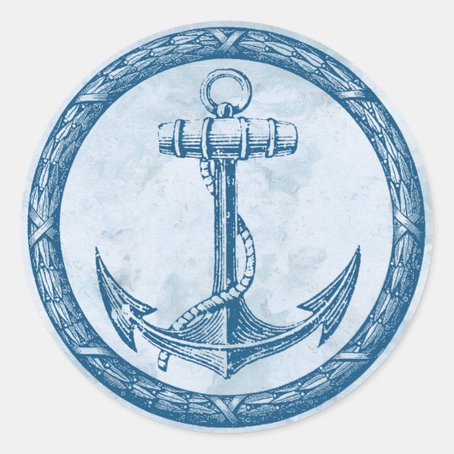 Anker und Kranz Runder Aufkleber (Vorderseite)