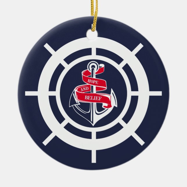 Anker und Lenkrad Keramik Ornament (Vorne)