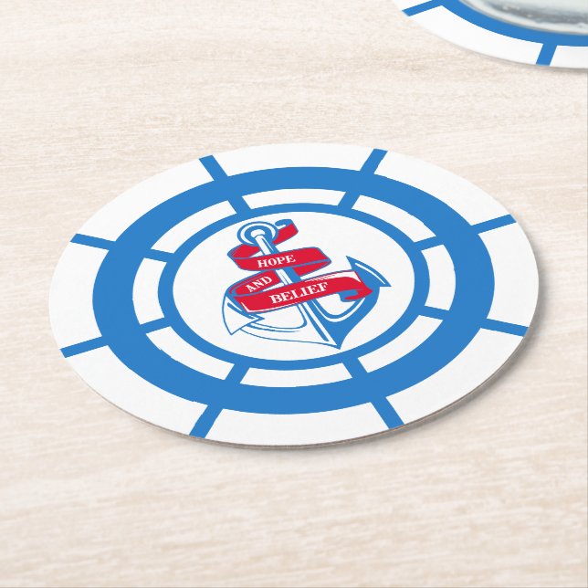 Anker und Lenkrad Runder Pappuntersetzer (Angewinkelt)