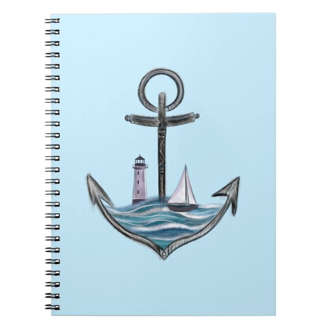 Anker und Leuchtturm (Version 1) Notizblock (Vorderseite)