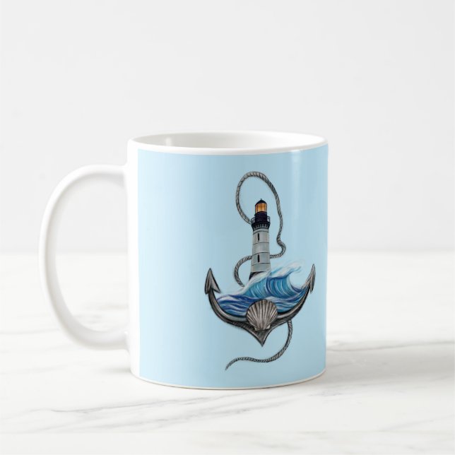 Anker und Leuchtturm (Version 2) Kaffeetasse (Links)