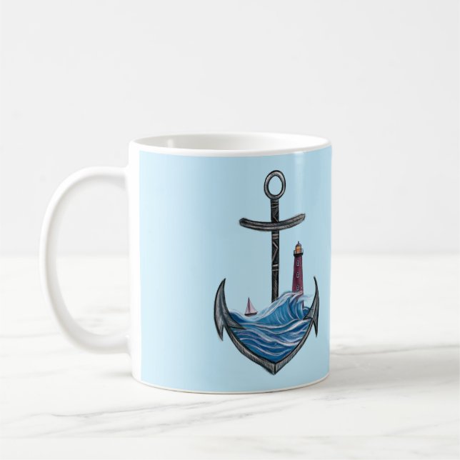 Anker und Leuchtturm (Version 3) Kaffeetasse (Links)