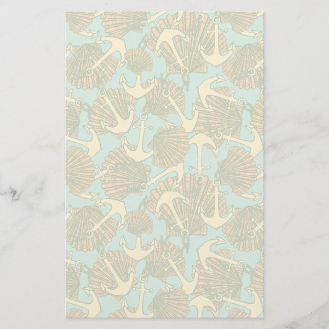 Anker und Muscheln im Vintagen Art-Muster Briefpapier (Vorderseite)