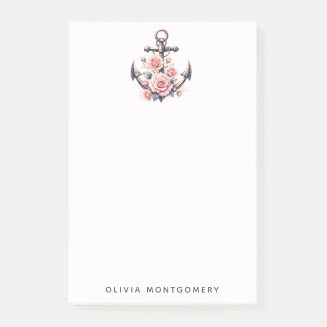 Anker- und Rosenrosen-Individuelle Name Post-it Klebezettel (Vorderseite)