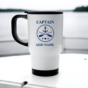 Anker und Ruder mit Namen des Kapitäns oder Bootes Reisebecher