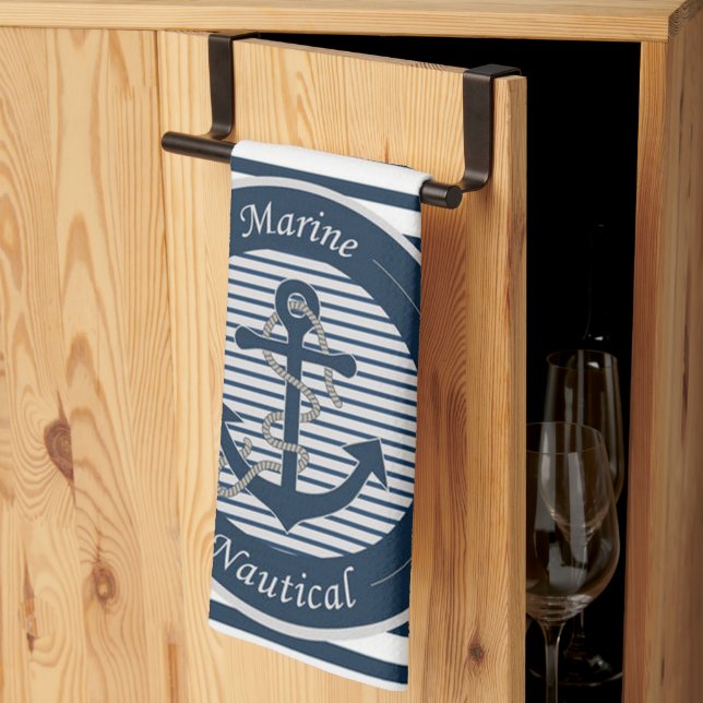 Anker und Seile auf weißem Grund für Sailor Stripe Geschirrtuch (Drittel gefaltet)