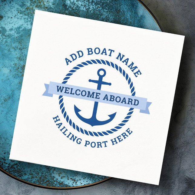 Anker- und Seilgrenzname willkommen an Bord Serviette (Anchor and rope border boat name welcome aboard napkins)