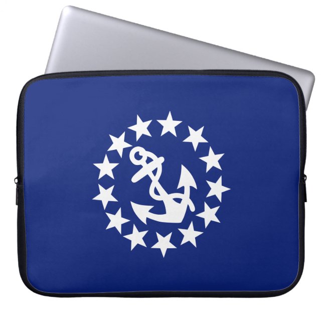Anker und Sterne der Wasseryacht auf blauem Dekor Laptopschutzhülle (Vorderseite)
