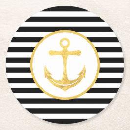 Anker und Streifen | Nautisches Thema | UNTERSETZE Runder Pappuntersetzer