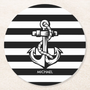Anker und Streifen Runder Pappuntersetzer