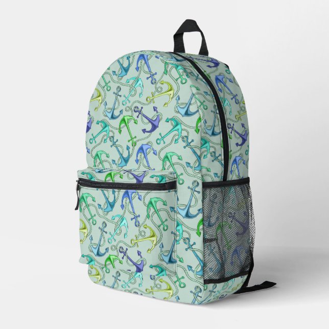 Anker und Wellenmuster Bedruckter Rucksack (Rückseitige Ecke Rechts)
