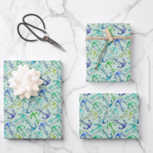 Anker und Wellenmuster Geschenkpapier Set