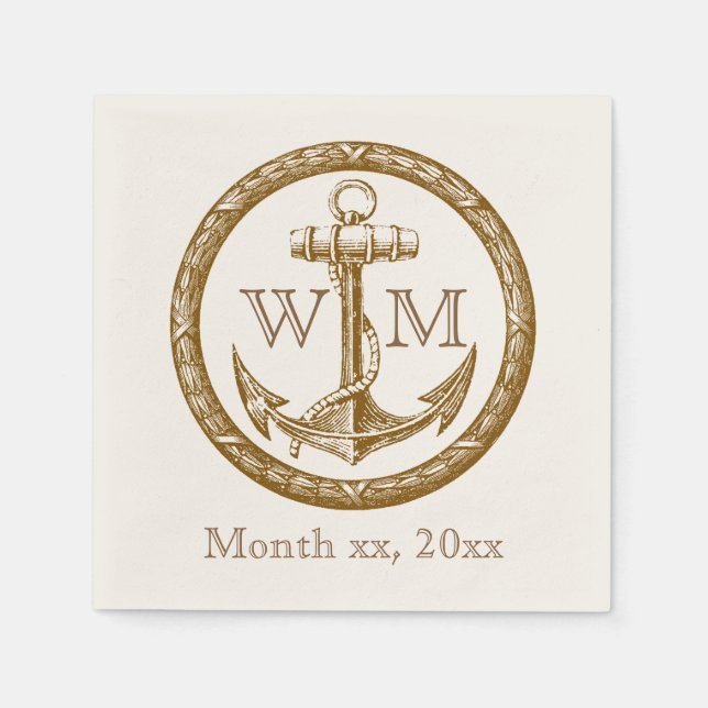 Anker- und Wreath-Monogramm Serviette (Vorderseite)