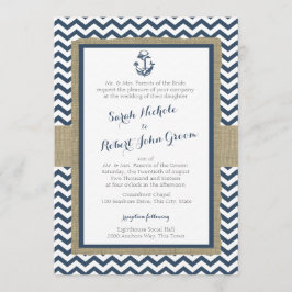 Anker und Zickzack blaue Rustikale Hochzeit der Ma Einladung