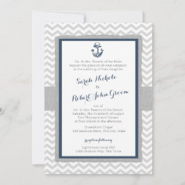 Anker und Zickzack Hochzeit von Navy und Grau Einladung