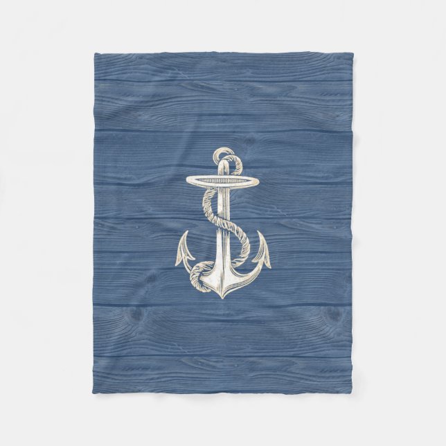 Anker-Vintage blaue hölzerne Strand-Fleece-Decke Fleecedecke (Vorderseite)