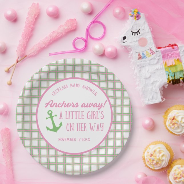 Anker weg Girl Nautical Baby Dusche Pappteller (Party)