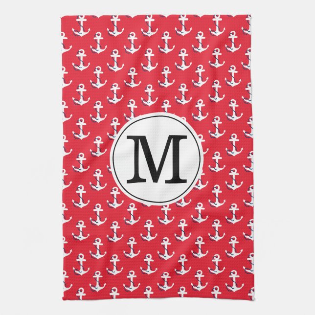 Anker weg! Rotes benutzerdefiniertes monogrammiert Handtuch (Vertikal)
