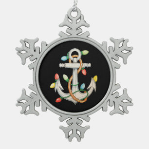 Anker Weihnachten Xmas Lichter Segelkreuzfahrtschi Schneeflocken Zinn-Ornament