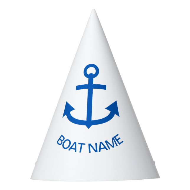Ankerblau Ihr Bootname Custom White Partyhütchen (Vorderseite)