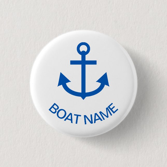 Ankerblau Personalisiert Ihr Bootname Button (Vorderseite)