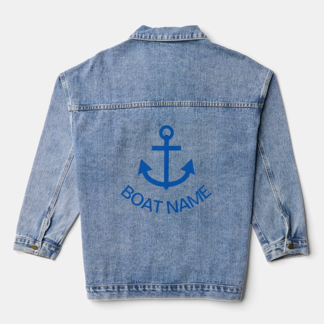 Ankerblau Personalisiert Ihr Bootname Jeansjacke (Rückseite)