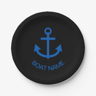 Ankerblau Personalisiert Ihr Bootsname Schwarz Pappteller