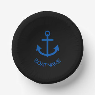 Ankerblau Personalisiert Ihr Bootsname Schwarz Pappteller