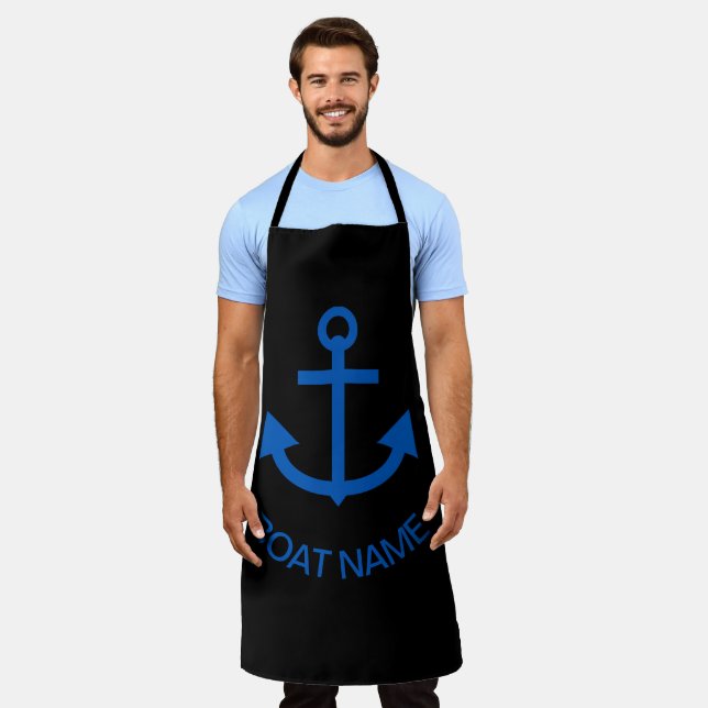 Ankerblau Personalisiert Ihr Bootsname Schwarz Schürze (Getragen)