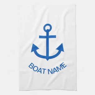 Ankerblau Personalisiert, Name des Schiffes weiß Geschirrtuch