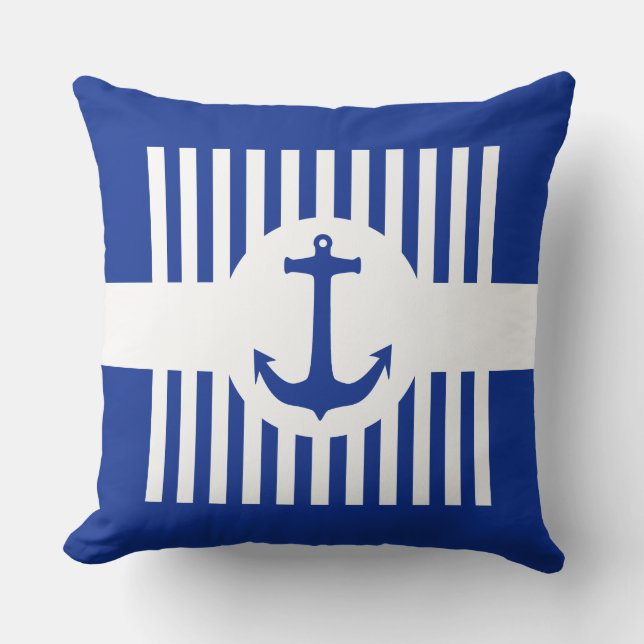 Ankerblau & Streifen + Ihre Ideen Kissen (Vorderseite)