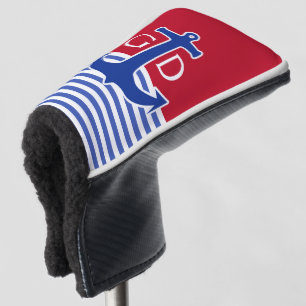 Ankerblau / weiß Kontur & Streifen + Ihre Idee Golf Headcover