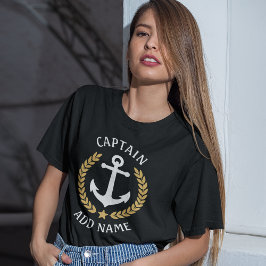 Ankerboot oder Captain Name Gold Laurel Star Black T-Shirt