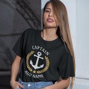 Ankerboot oder Captain Name Gold Laurel Star Black T-Shirt