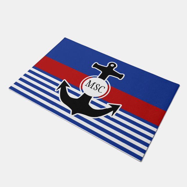 Ankerfarbe schwarz / Contour weiß + Ihre Monogramm Fußmatte (Schrägansicht)