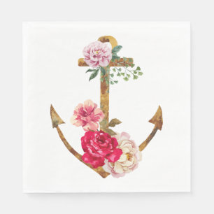 Ankerfarben rosa Blume Vintages Party Serviette