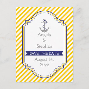Ankergelbe weiße nautische Hochzeit Save the Date Ankündigungspostkarte